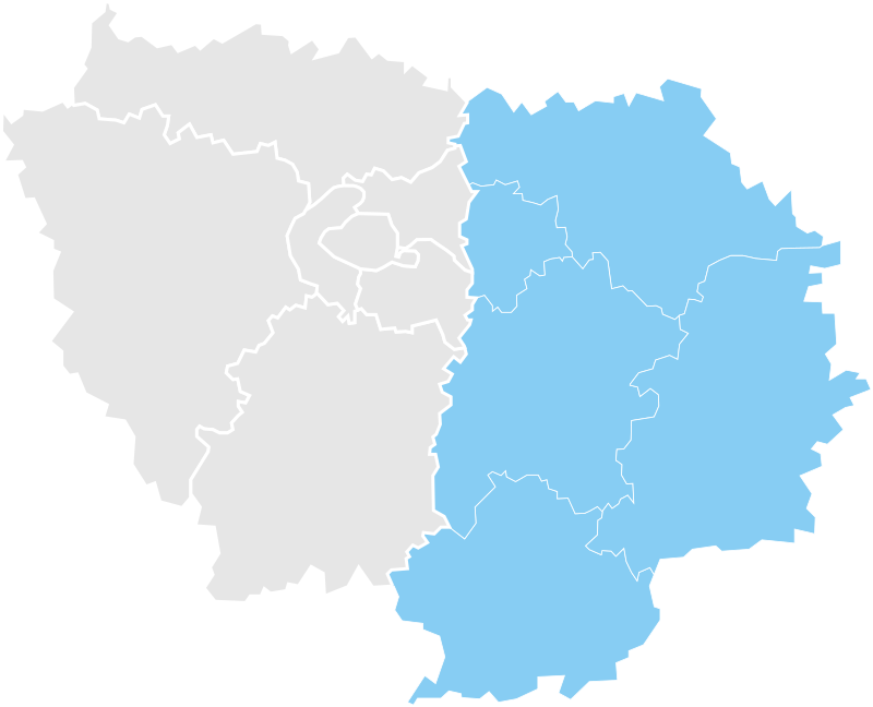 Carte de l'Île-de-France avec la Seine-et-Marne en bleu